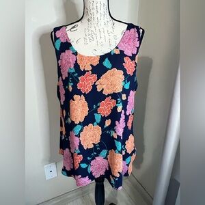 Chico's Sleeveless Top with Pink and Orange Floral Design